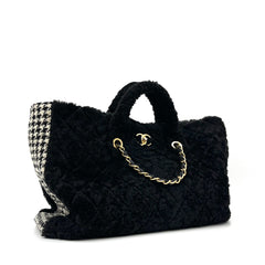 Chanel CC Chain Shopping Tote Quilted Shearling with Tweed Large 2020 Chanel CC Chain Shopping Tote Quilted Shearling with Tweed Large 2020