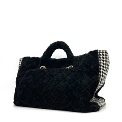 Chanel CC Chain Shopping Tote Quilted Shearling with Tweed Large 2020 Chanel CC Chain Shopping Tote Quilted Shearling with Tweed Large 2020