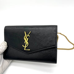 Saint Lauren Uptown Chain Wallet in Grain De Poudre Embossed Learher Saint Lauren Uptown Chain Wallet in Grain De Poudre Embossed Learher