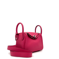 Hermes Taurillon Clemence Mini Lindy 20 Rose Shocking Hermes Taurillon Clemence Mini Lindy 20 Rose Shocking