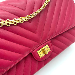 Chanel Sheepskin Chevron Quilted 2.55 Reissue 226 Flap Dark Pink 2017 Chanel Sheepskin Chevron Quilted 2.55 Reissue 226 Flap Dark Pink 2017
