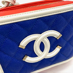 Chanel Caviar Quilted Small CC Filigree Vanity Case Blue White Red 2019 Chanel Caviar Quilted Small CC Filigree Vanity Case Blue White Red 2019