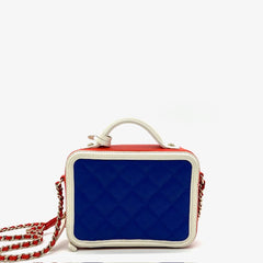 Chanel Caviar Quilted Small CC Filigree Vanity Case Blue White Red 2019 Chanel Caviar Quilted Small CC Filigree Vanity Case Blue White Red 2019