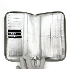Chanel Silver Quilted Patent Leather Embossed Lucky Symbols Zip Around Wallet 2006-2008 Chanel Silver Quilted Patent Leather Embossed Lucky Symbols Zip Around Wallet 2006-2008