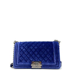 Chanel Medium Quilted Velvet Boy Flap Crossbody Bag 2015-2016 Chanel Medium Quilted Velvet Boy Flap Crossbody Bag 2015-2016