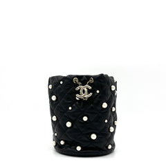 Chanel Lambskin Quilted Pearl About Pearls Drawstring Bag Black 2021 Chanel Lambskin Quilted Pearl About Pearls Drawstring Bag Black 2021