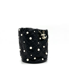 Chanel Lambskin Quilted Pearl About Pearls Drawstring Bag Black 2021 Chanel Lambskin Quilted Pearl About Pearls Drawstring Bag Black 2021