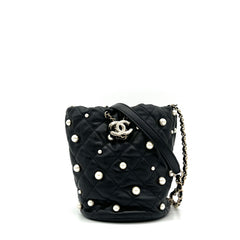 Chanel Lambskin Quilted Pearl About Pearls Drawstring Bag Black 2021 Chanel Lambskin Quilted Pearl About Pearls Drawstring Bag Black 2021