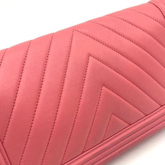 Chanel Lambskin Chevron Quilted Medium Boy Flap in Pink 2015-2016 Chanel Lambskin Chevron Quilted Medium Boy Flap in Pink 2015-2016