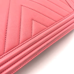 Chanel Lambskin Chevron Quilted Medium Boy Flap in Pink 2015-2016 Chanel Lambskin Chevron Quilted Medium Boy Flap in Pink 2015-2016