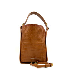 BALENCIAGA Extra Supple Calfskin Crocodile Embossed Small Tool 2.0 North-South Tote Camel BALENCIAGA Extra Supple Calfskin Crocodile Embossed Small Tool 2.0 North-South Tote Camel