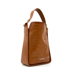 BALENCIAGA Extra Supple Calfskin Crocodile Embossed Small Tool 2.0 North-South Tote Camel BALENCIAGA Extra Supple Calfskin Crocodile Embossed Small Tool 2.0 North-South Tote Camel