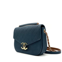 CHANEL Grained Calfskin Quilted Medium Cuba Top Handle Flap Blue 2017 CHANEL Grained Calfskin Quilted Medium Cuba Top Handle Flap Blue 2017