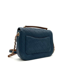CHANEL Grained Calfskin Quilted Medium Cuba Top Handle Flap Blue 2017 CHANEL Grained Calfskin Quilted Medium Cuba Top Handle Flap Blue 2017