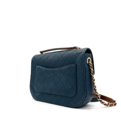 CHANEL Grained Calfskin Quilted Medium Cuba Top Handle Flap Blue 2017 CHANEL Grained Calfskin Quilted Medium Cuba Top Handle Flap Blue 2017