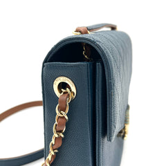 CHANEL Grained Calfskin Quilted Medium Cuba Top Handle Flap Blue 2017 CHANEL Grained Calfskin Quilted Medium Cuba Top Handle Flap Blue 2017