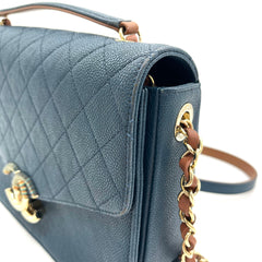 CHANEL Grained Calfskin Quilted Medium Cuba Top Handle Flap Blue 2017 CHANEL Grained Calfskin Quilted Medium Cuba Top Handle Flap Blue 2017