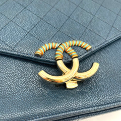 CHANEL Grained Calfskin Quilted Medium Cuba Top Handle Flap Blue 2017 CHANEL Grained Calfskin Quilted Medium Cuba Top Handle Flap Blue 2017