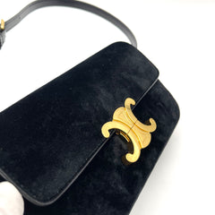 CELINE Triomphe Shoulder Bag In Velvet And Calfskin CELINE Triomphe Shoulder Bag In Velvet And Calfskin
