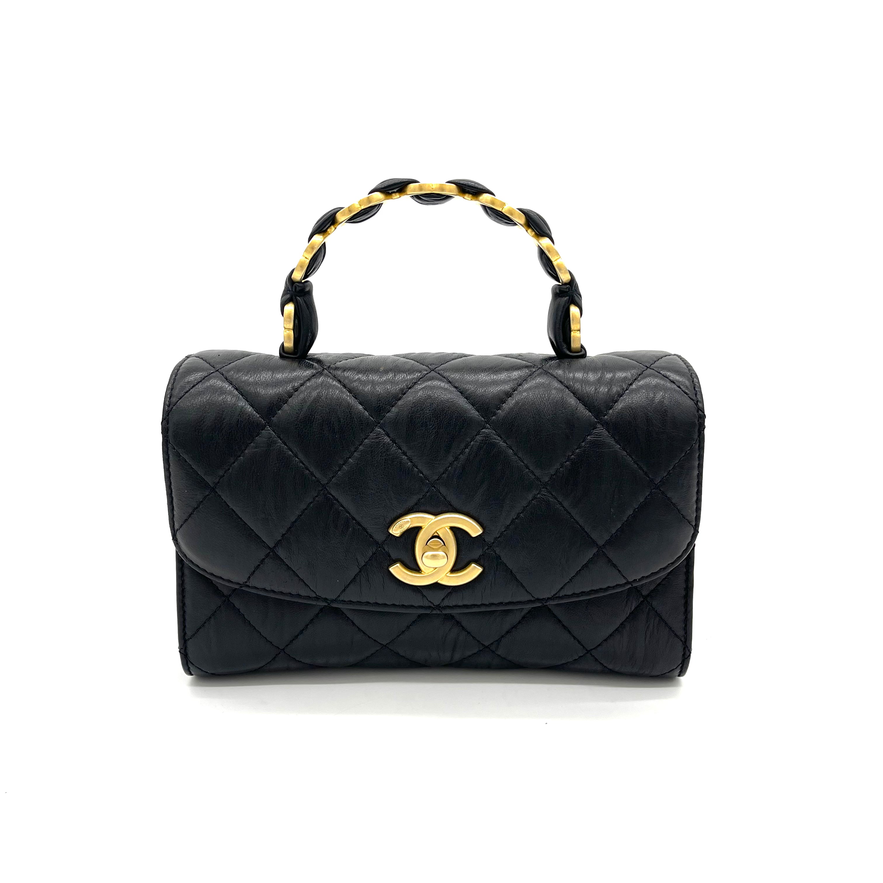 Chanel Black Quilted Lambskin CC Hobo Bag Aged Gold Hardware, 2021