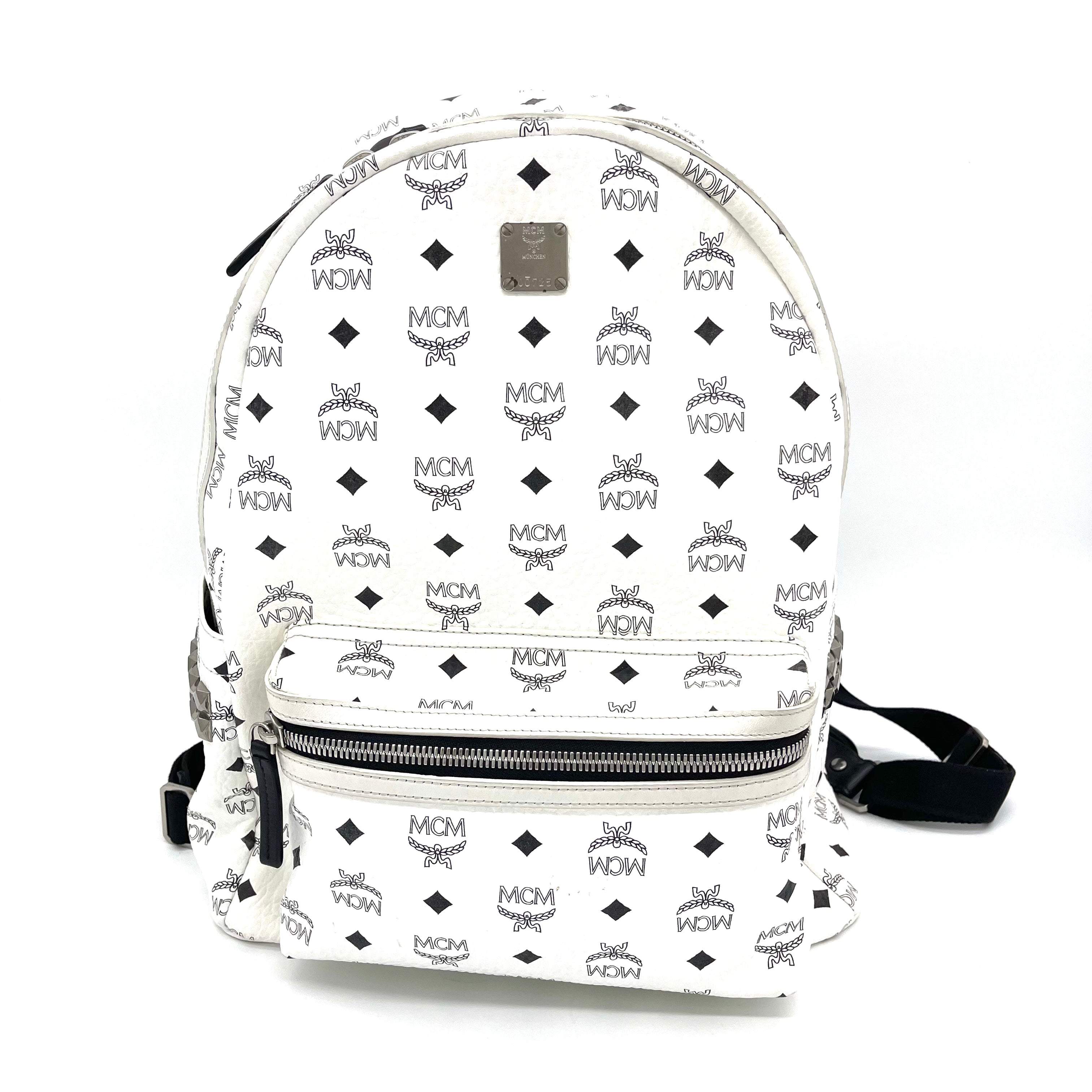 White and black mcm backpack hotsell