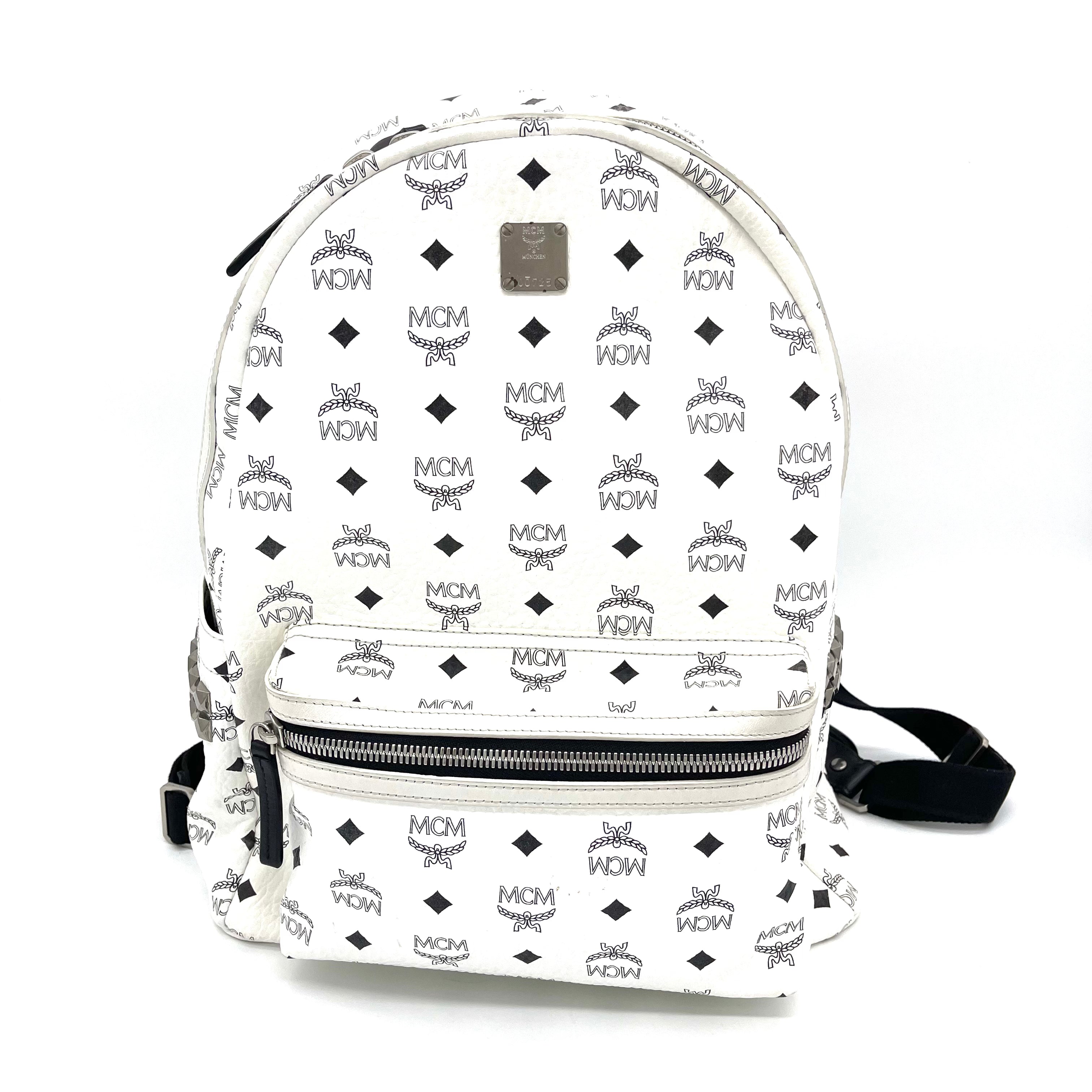 MCM Visetos Medium Side Studs Stark Backpack White –