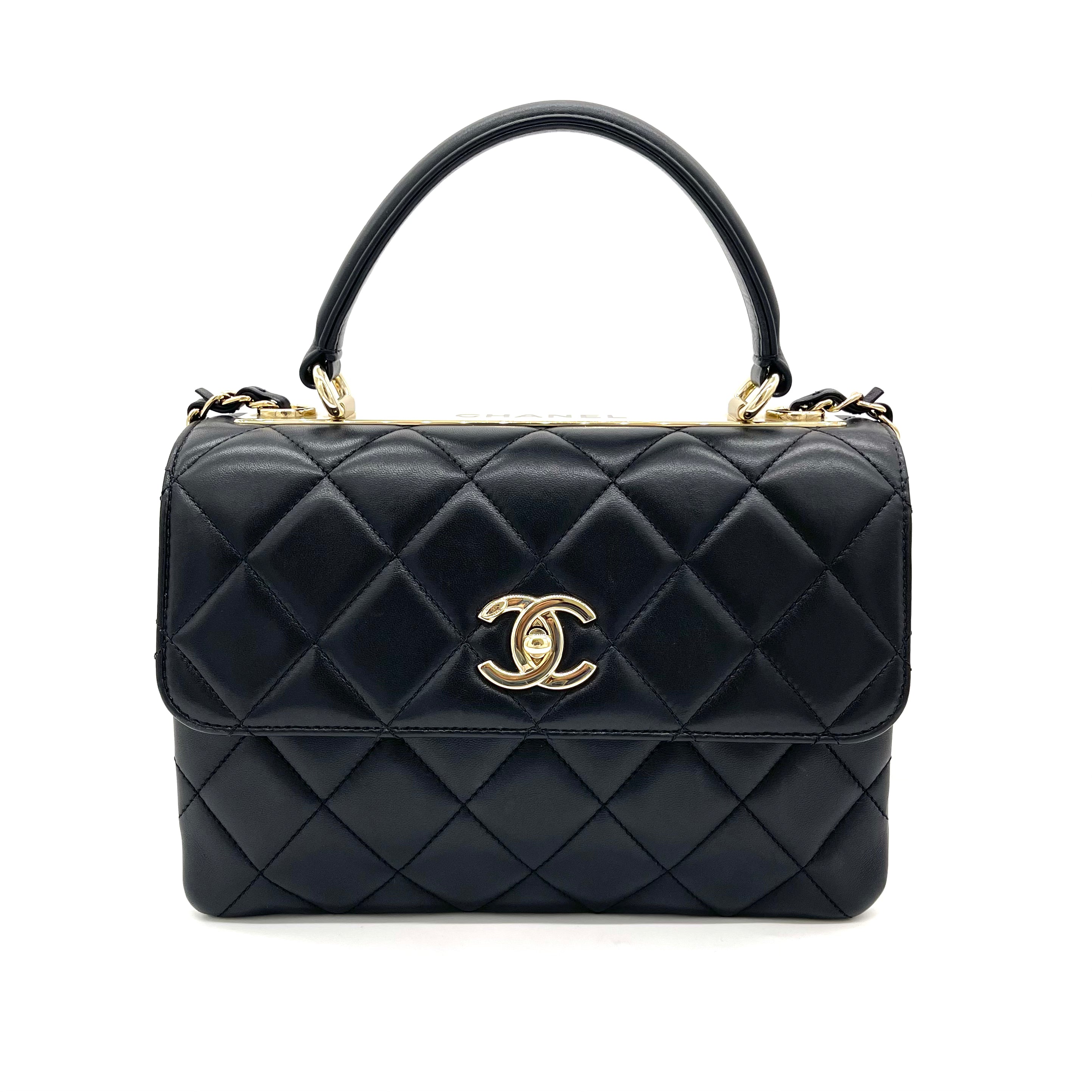 CHANEL Lambskin Quilted Small Trendy CC Handle Flap Bag Black – vetoben.com