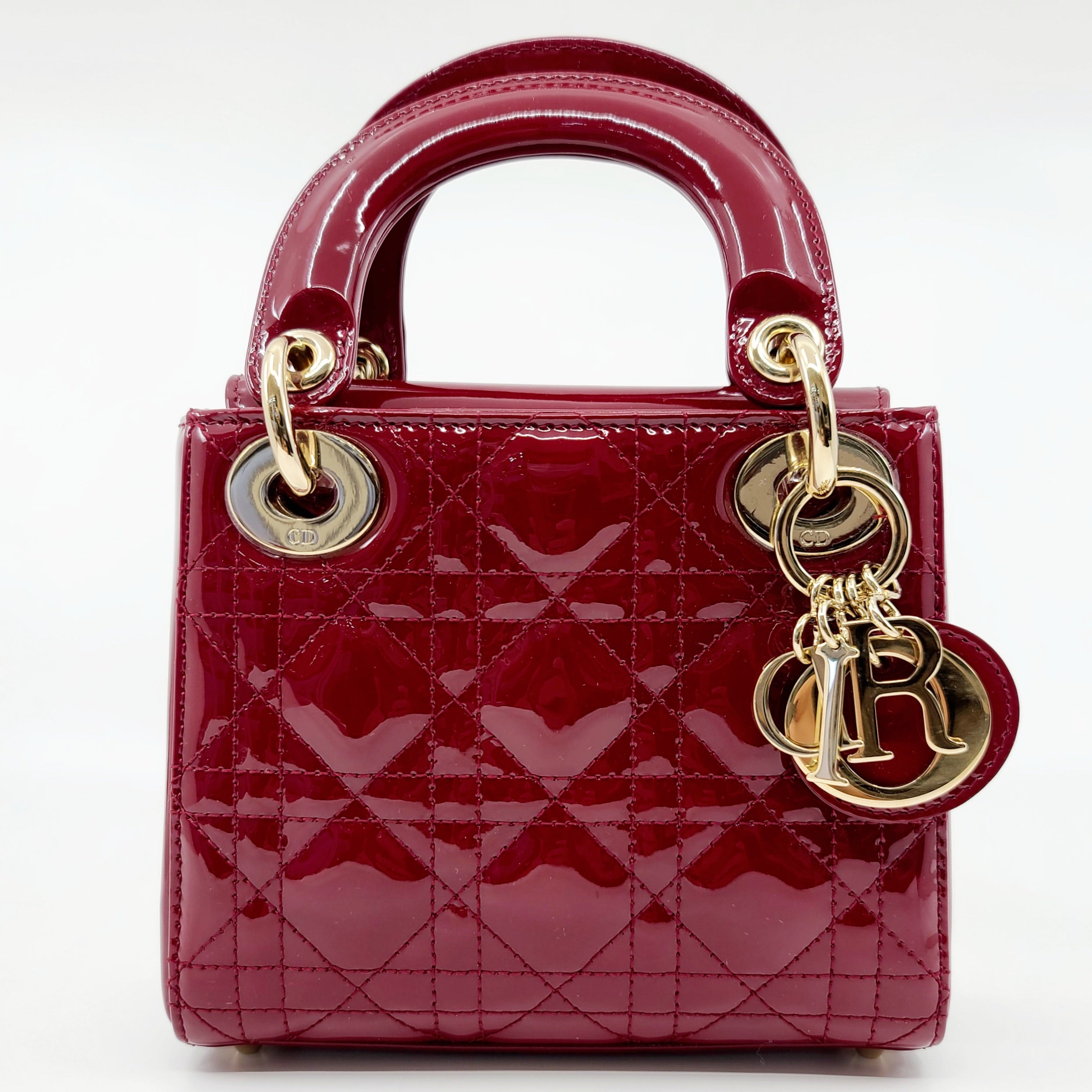 Brand New MINI LADY DIOR BAG Cherry Red Patent Cannage Calfskin