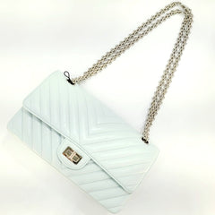 2022 Year Brand New Chanel 2.55 HANDBAG Aged Calfskin & Silver-Tone Metal Light Blue 2022 Year Brand New Chanel 2.55 HANDBAG Aged Calfskin & Silver-Tone Metal Light Blue