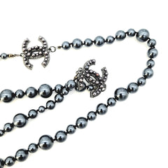 Chanel Black Cc Crystal Geo Bead Necklace