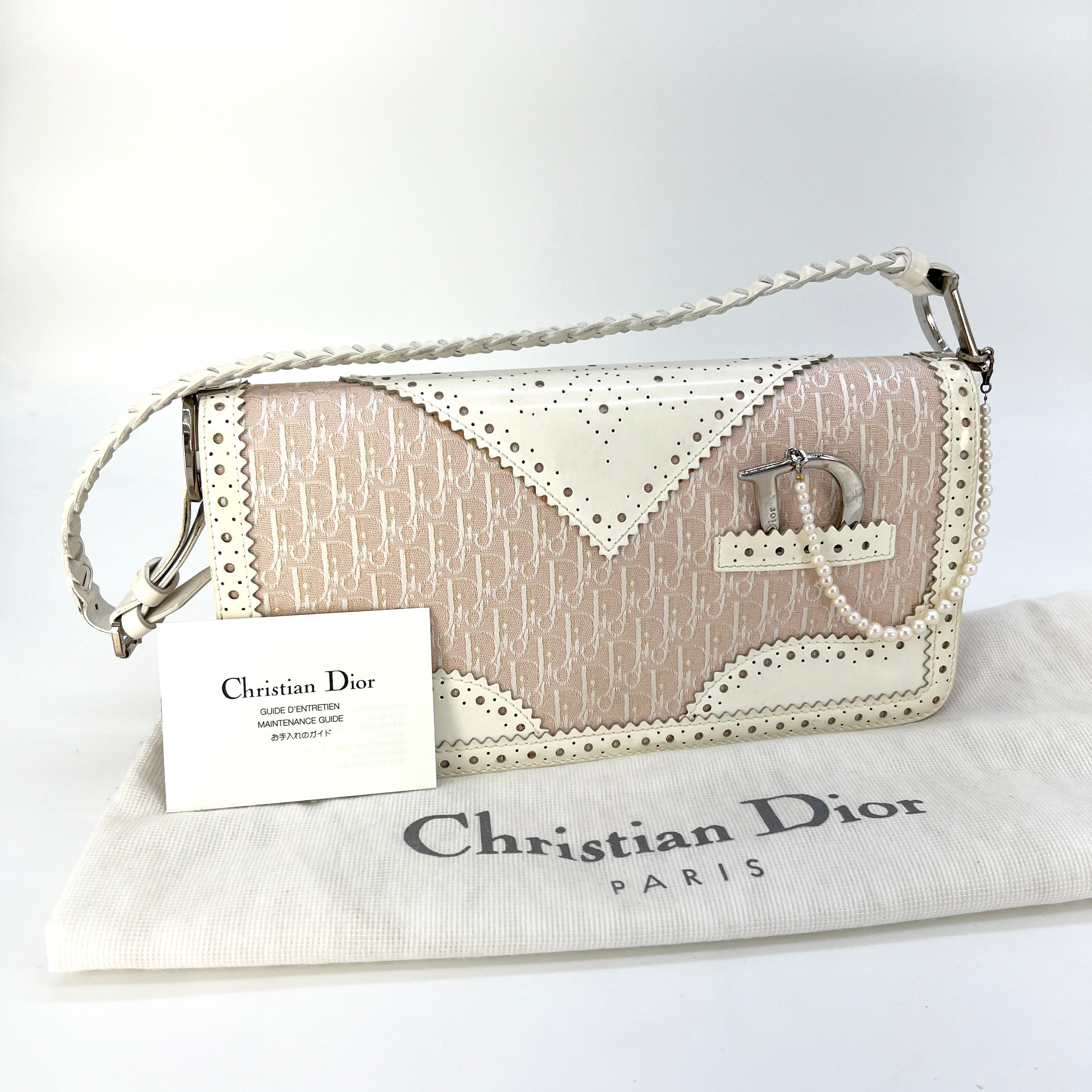 CHRISTIAN DIOR D'Trick Zip Shoulder Bag Leather with Diorissimo Canvas