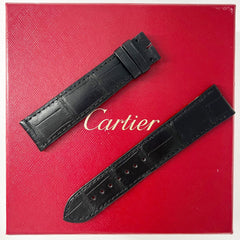 Guarantee Authentic Cartier KD1QHK97 20mmx18mm Black Mat Alligator Full Cut Leather Strap Watch Band