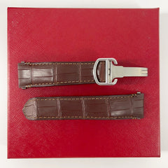 Guarantee Authentic Cartier Alligator Genuine Leather Strap Folding Deployment Clasp Buckle Brown 21mmx18mm Watch Band