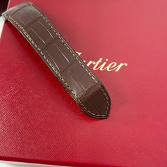 Guarantee Authentic Cartier Alligator Genuine Leather Strap Folding Deployment Clasp Buckle Brown 21mmx18mm Watch Band