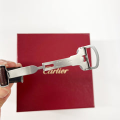 Guarantee Authentic Cartier Alligator Genuine Leather Strap Folding Deployment Clasp Buckle Brown 21mmx18mm Watch Band