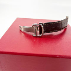 Guarantee Authentic Cartier Alligator Genuine Leather Strap Folding Deployment Clasp Buckle Brown 21mmx18mm Watch Band