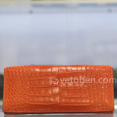 HERMES Verrou 오렌지 매트 악어 악어 클러치 백 HERMES Verrou 오렌지 매트 악어 악어 클러치 백