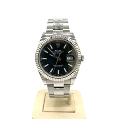 ROLEX DATEJUST II STEEL & 18K WHITE GOLD BEZEL BLACK DIAL MENS 41MM WATCH