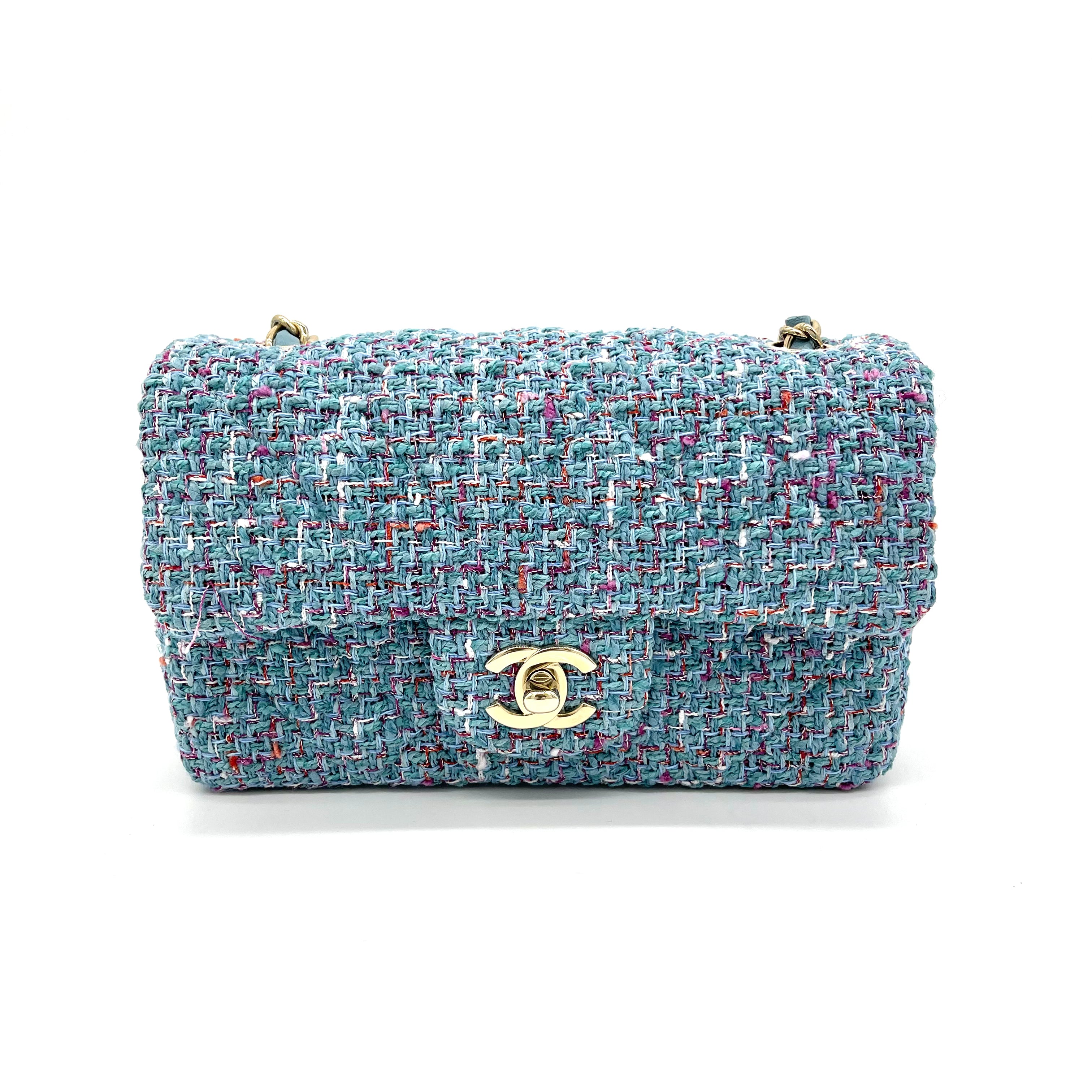 Brand New CHANEL Mini Rectangular Flap Bag in 21S Blue Tweed