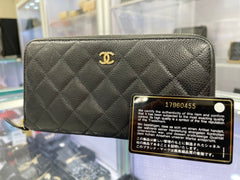 CHANEL 캐비어 퀼팅 라지 거싯 지퍼 어라운드 지갑 블랙 CHANEL 캐비어 퀼팅 라지 거싯 지퍼 어라운드 지갑 블랙