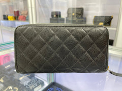CHANEL 캐비어 퀼팅 라지 거싯 지퍼 어라운드 지갑 블랙 CHANEL 캐비어 퀼팅 라지 거싯 지퍼 어라운드 지갑 블랙