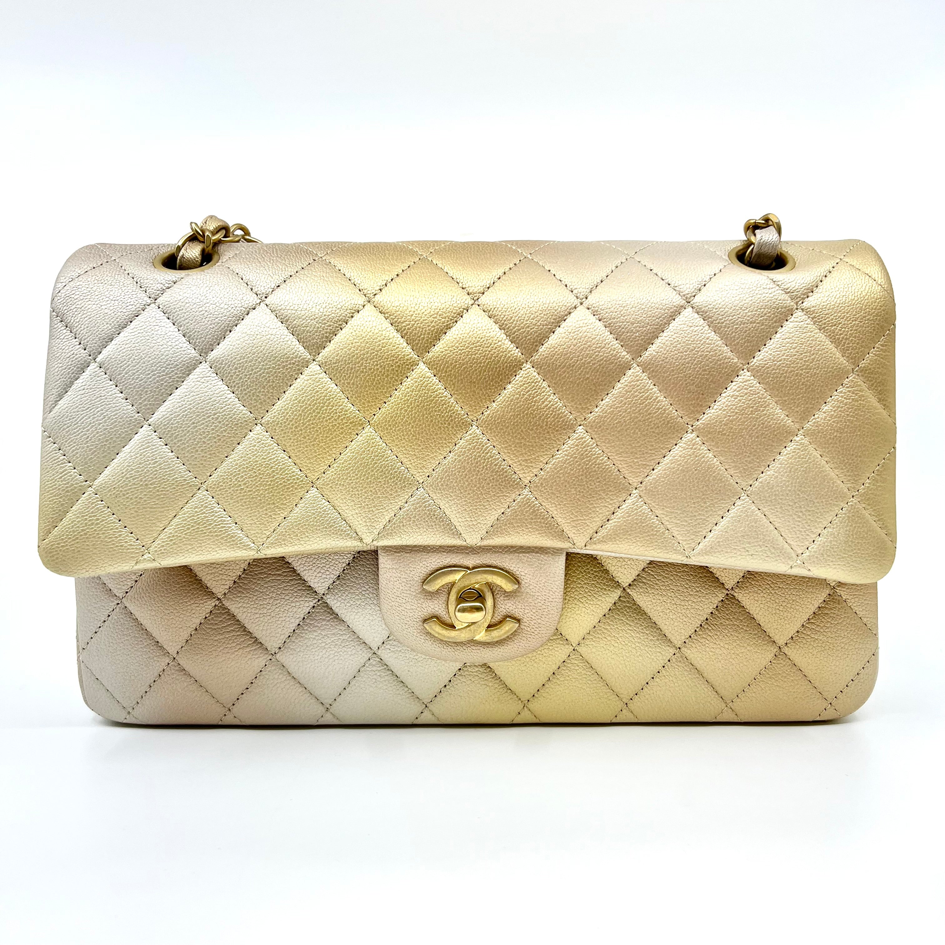 Chanel Medium Classic Flap Bag Metallic Iridescent Gold Calfskin Antique  Gold Hardware