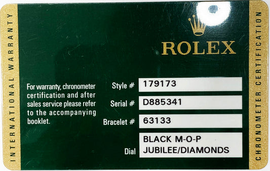 Rolex Ref #179173 Serial #D885341