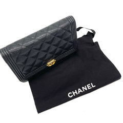 CHANEL Caviar Quilted Boy Wallet On Chain WOC Black