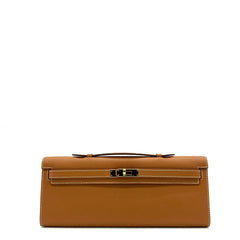 Hermes Gold Swift Leather Kelly Cut Clutch