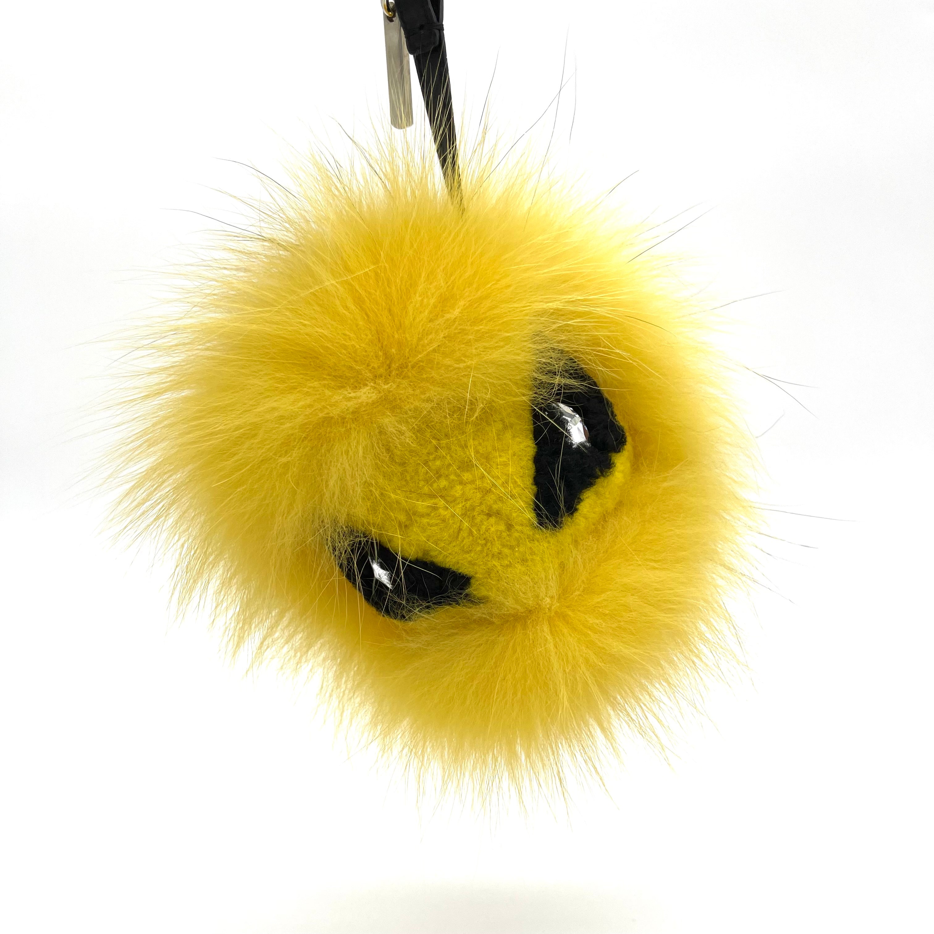 Fendi Tria Fox Fur and Shearling Charm in Yellow Monster Key Ring
