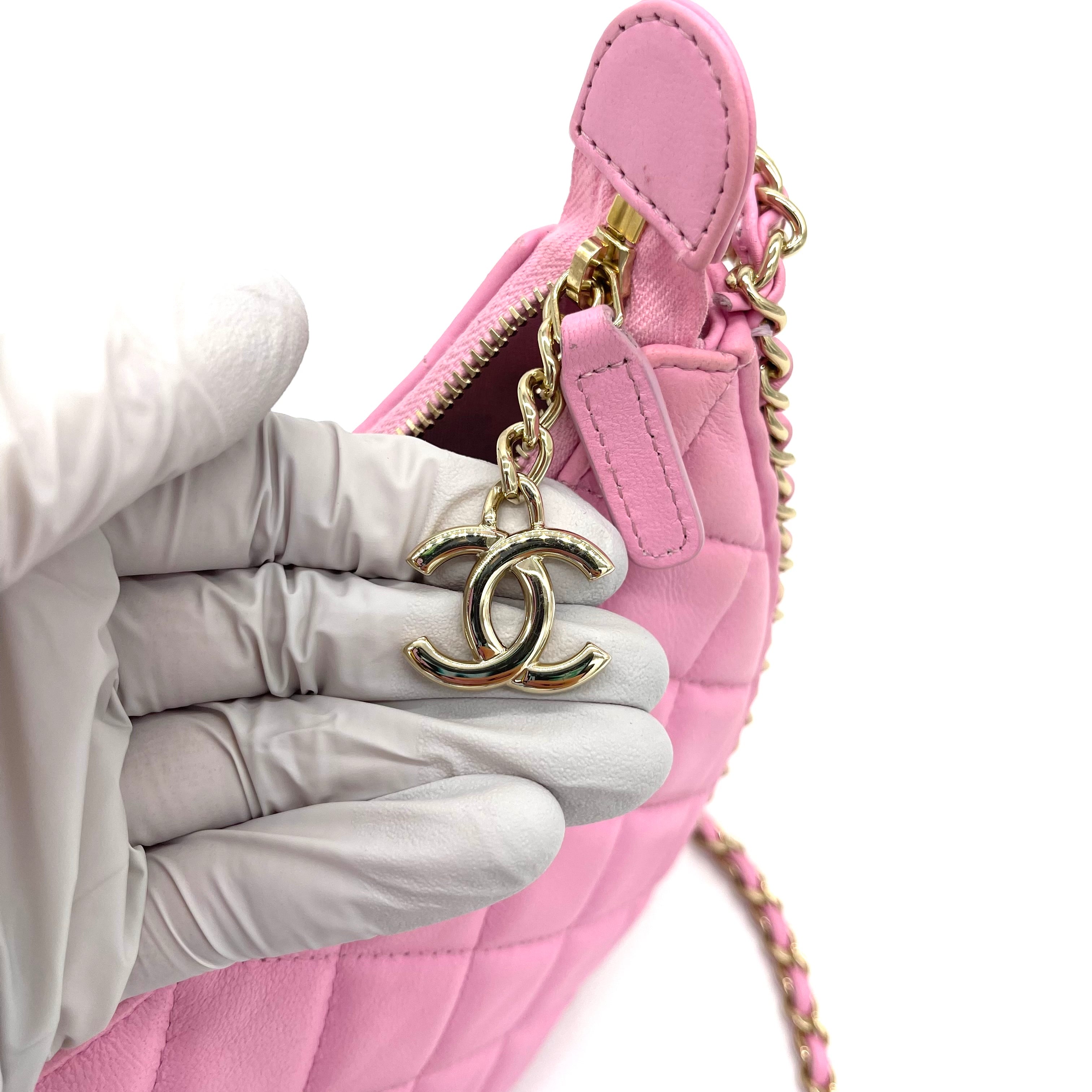 CHANEL Lambskin Quilted Mini Chain Around Hobo Pink 1258080