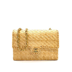 Chanel Classic Flap Bag Woven Straw with Gold Hardware