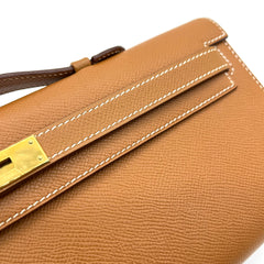 Hermes Gold Swift Leather Kelly Cut Clutch