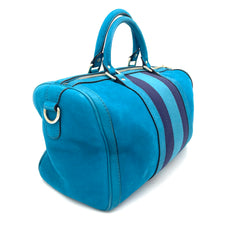 GUCCI GG GHW Shoulder Boston Bag Handbag Canvas Leather Blue
